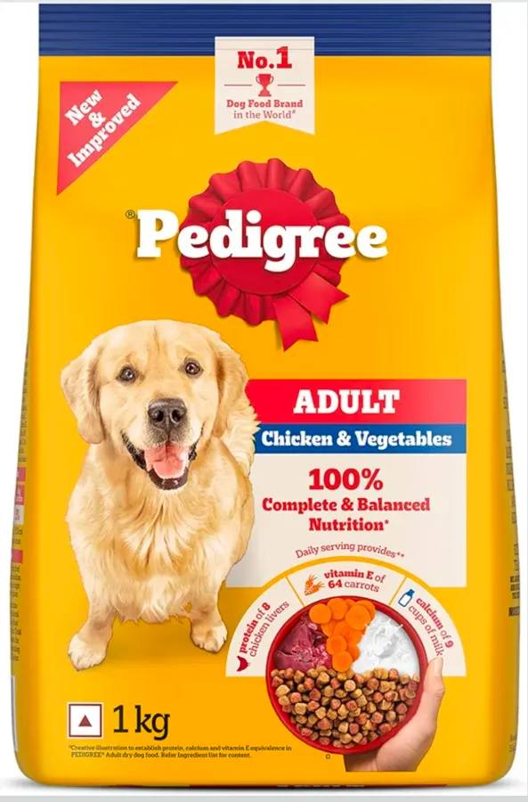 Pedigree Adult Dry Dog Food, Chicken & Vegetables, 1 kg, Contains 37 Essential Nutrients, 100% Complete & Balanced Food for Adult Dogs