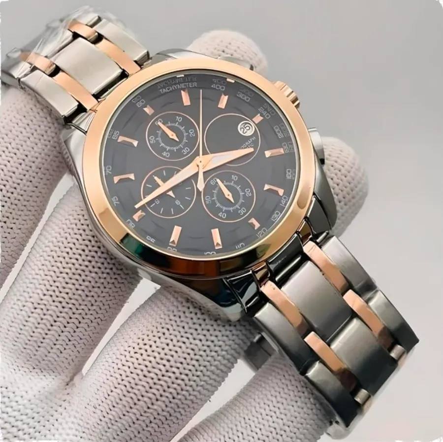 AMERICANVIBER TST Black Double Tone Analog Watch for Men with Date Function & Foldover Lock
