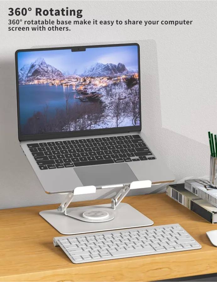 Pecan Robust Laptop Stand for Desk with 360° Rotating Base, Adjustable & Foldable Laptop Riser