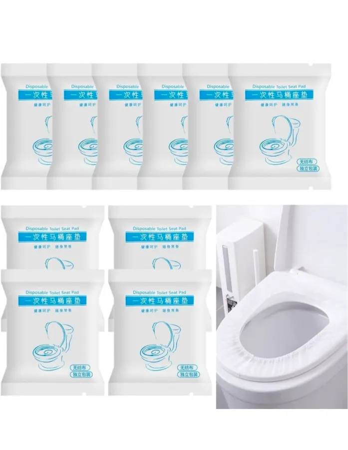 Disposable Premium Elastic Band Toilet Seat Cover, Portable Waterproof Universal Fit Toilet Mat Independent Packing for Travel, Public Toilets and House Guests Use 10 pcs