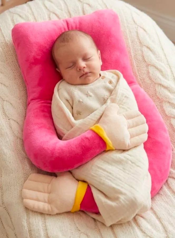 Baby Hugging Pillow for Newborn and Toddlers U Shaped Anti Startle Sleep Cushion with Arm Support Soft Plush Infant Head and Neck Support Pillow (Pink)