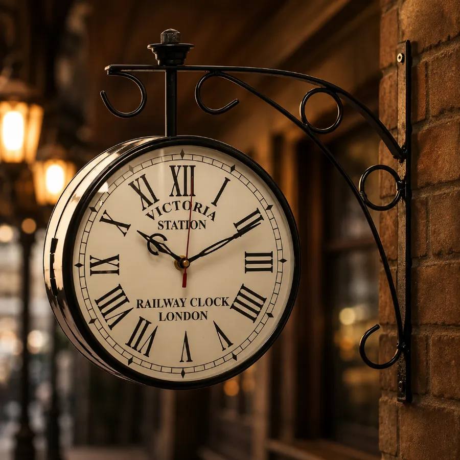 Vintage Double-Sided Station Wall Clock – London Victoria Style, White Dial