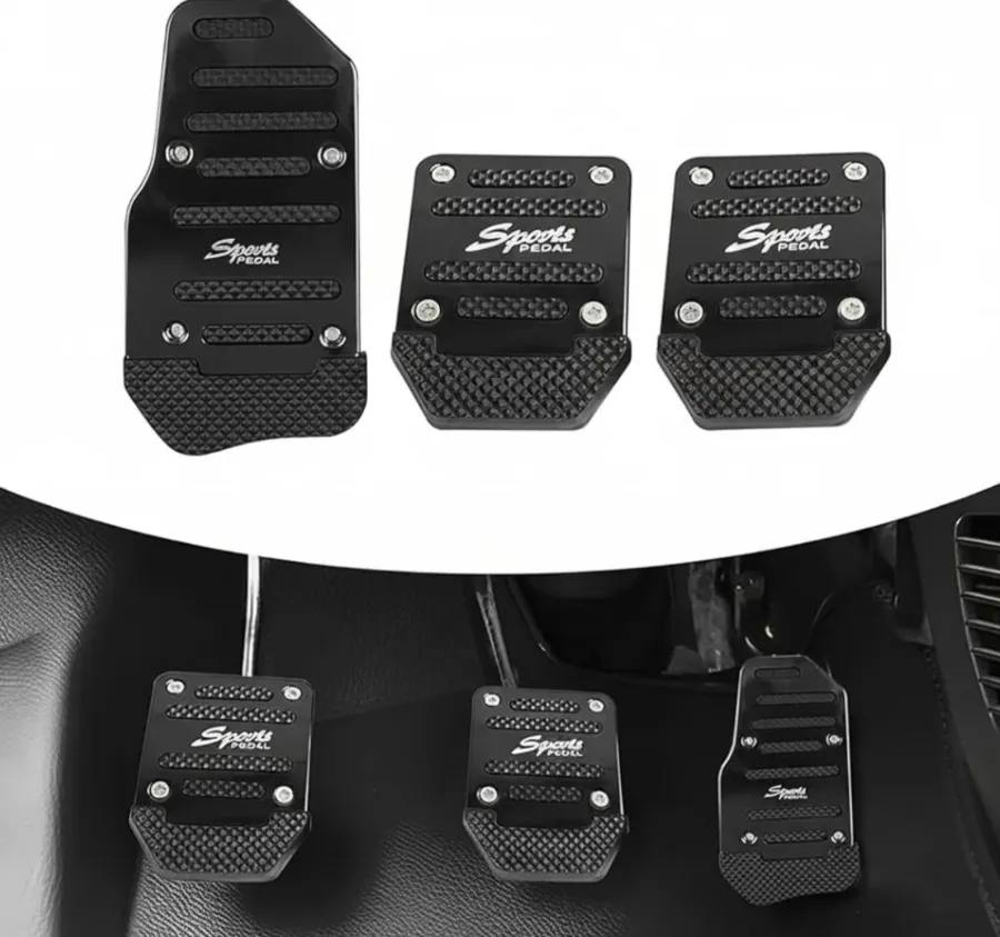 Universal Manual Car Aluminium Alloy Anti-Slip Sports Pedal Cover Kit – 3 Pieces (Black)
