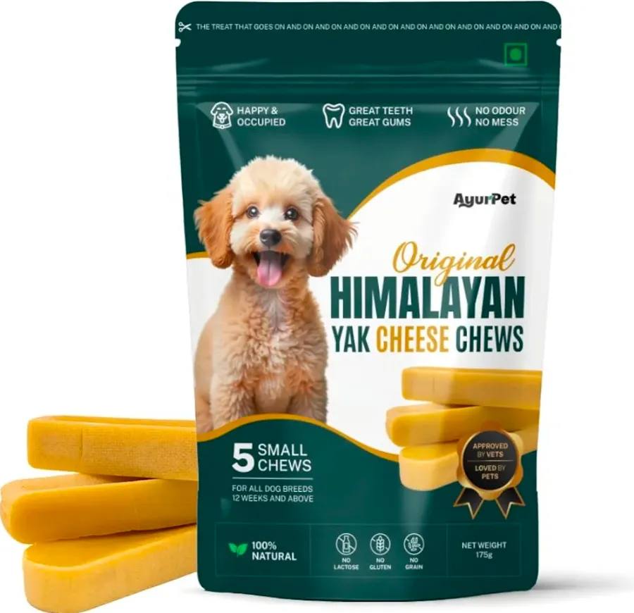 Himalayan Yak Cheese Stick Chews -6-Hour Long-Lasting Dental Treats for Dogs | Mental Stimulation + Daily Wellness | Natural, 100% Veg, Protein-Rich | Pack of 5 Small Chews (35gms per chew)