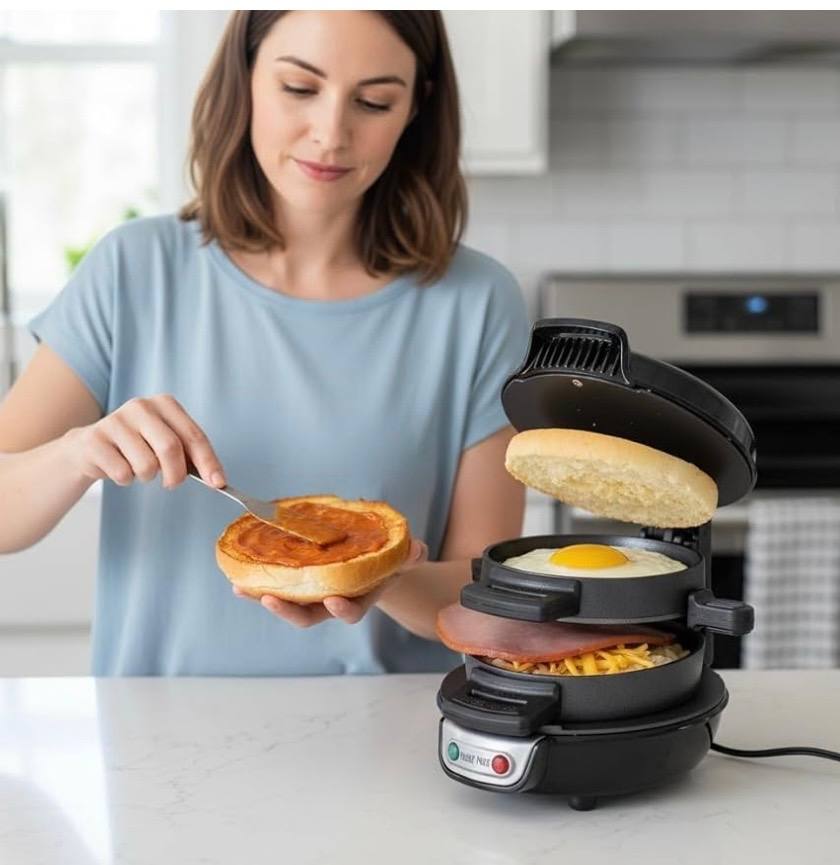 2-in-1 Electric Breakfast Sandwich & Burger Maker Machine
