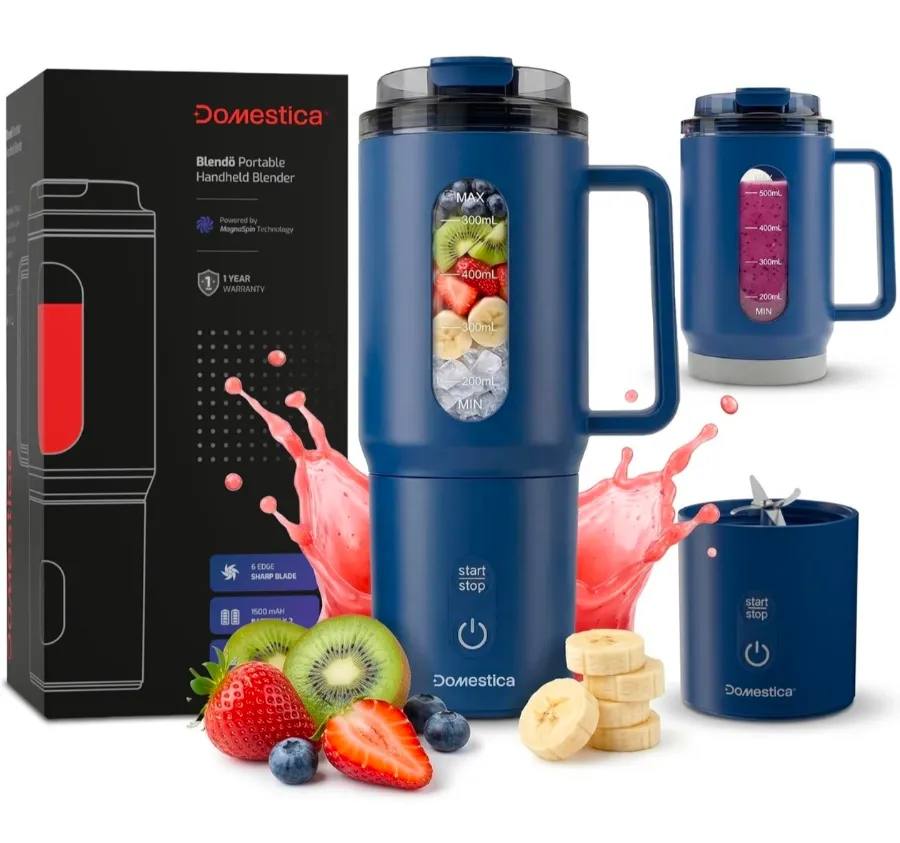 Portable Blender for Smoothies & Juices – 500ml USB Rechargeable Personal Juicer Mixer with 6 Stainless Steel Blades (Blue)