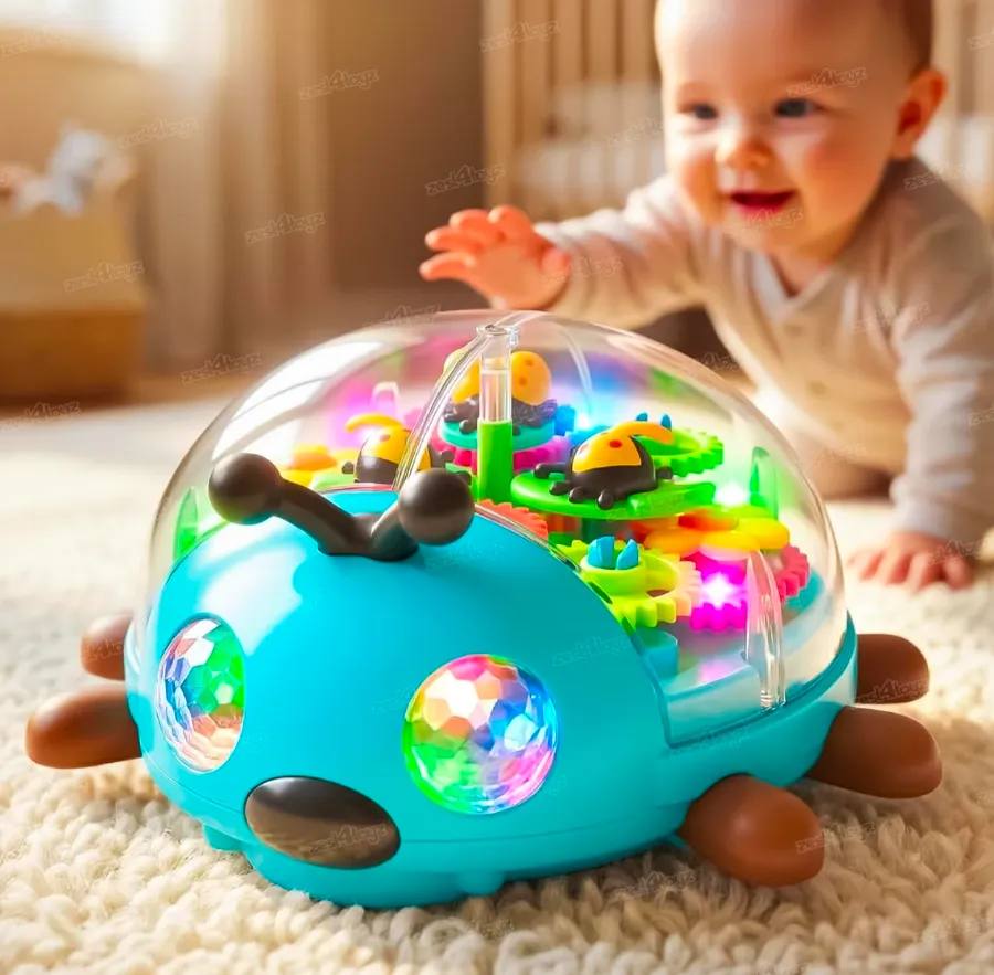 Toyz Musical Toys for Kids Toys Transparent Gear Dancing Toys for Kids 360° Rotating Light & Sound Toy for Boys & Girls Birthday Gift for 1 Year+(Ladybug Design)