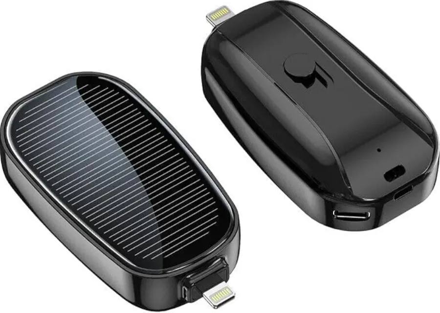 Mini 1500mAh Solar Power Bank Keychain with iOS Charging Pin | Portable Emergency Mobile Charger with Carabiner for Travel, Camping & Outdoor Use