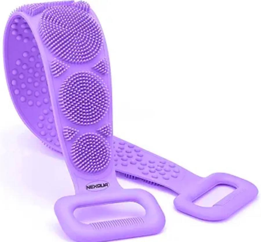 Silicone Back Scrubber Skin Cleaning Brush for Shower Soft Bath Belt Scrubber Eco-Friendly Durable Exfoliating and Removing Impurities Maintaining Skin Vitality (Purple)