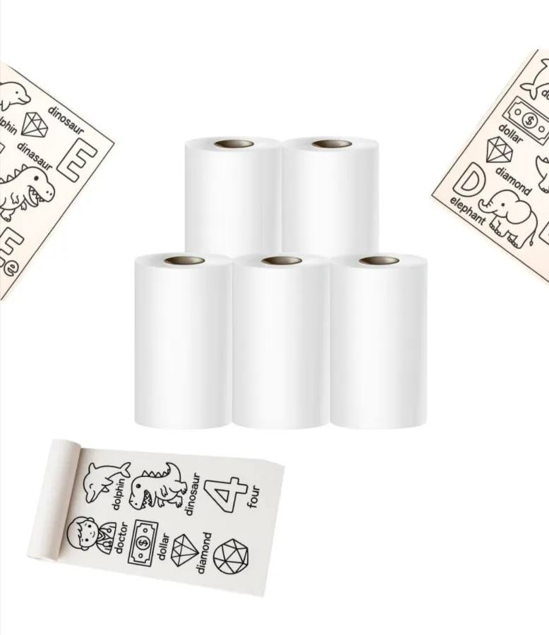 Non-Sticky Thermal Printer Paper Roll – 2.5 Inch White | 58mm Mini Thermal Roll for Kids Camera, Label, Photo Printers & Billing – Pack of 5
