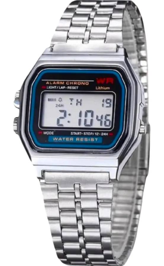 Luxury Watches Retro Square Digital Watch with Stainless Steel Band, Alarm, Stopwatch, LED Light, Water Resistant, Silver Vintage Style Wristwatch
