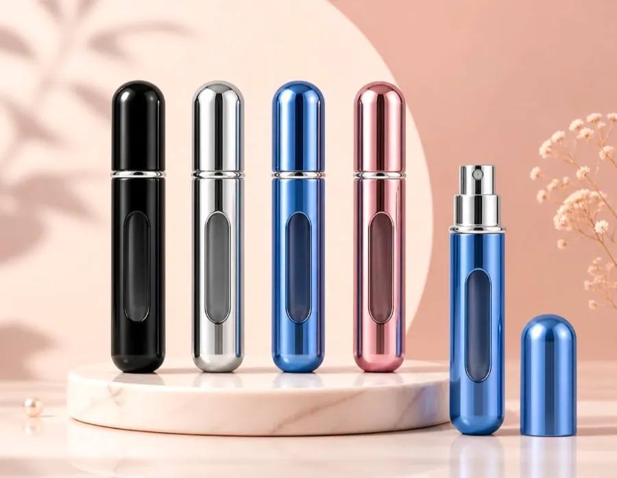 GLUN Pack of 4 Empty Refillable Travel Bottles – Multicolour Chrome Finish