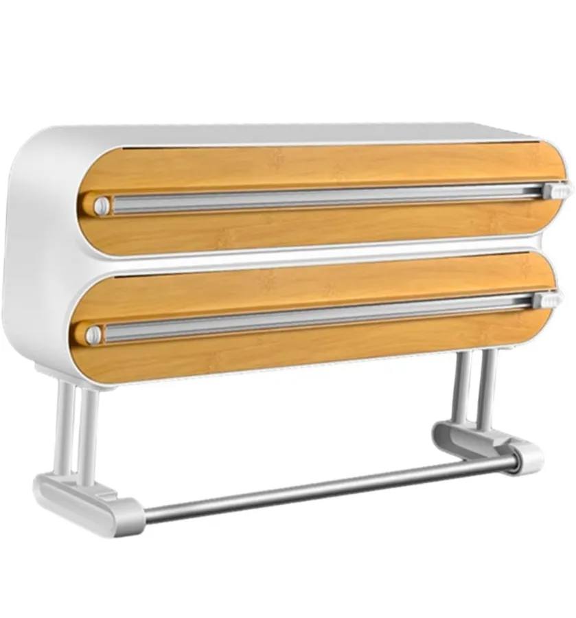 Cling Wrap Cutter with Organizer Box – Smooth Sliding Food Wrap Dispenser for Kitchen Storage, Reusable Plastic Wrap Cutter for Easy Food Preservation