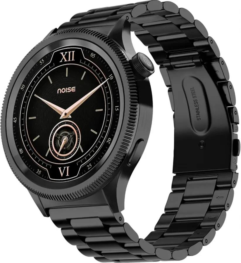 Noise Newly Launched Halo 2 Smartwatch 1.43" AMOLED, 1st Rotating Dial (Axe-Cut Bezel Design), Stainless Steel Build, Menu Transition Animations Effects, BT Calling, Health Suite (Elite Black)