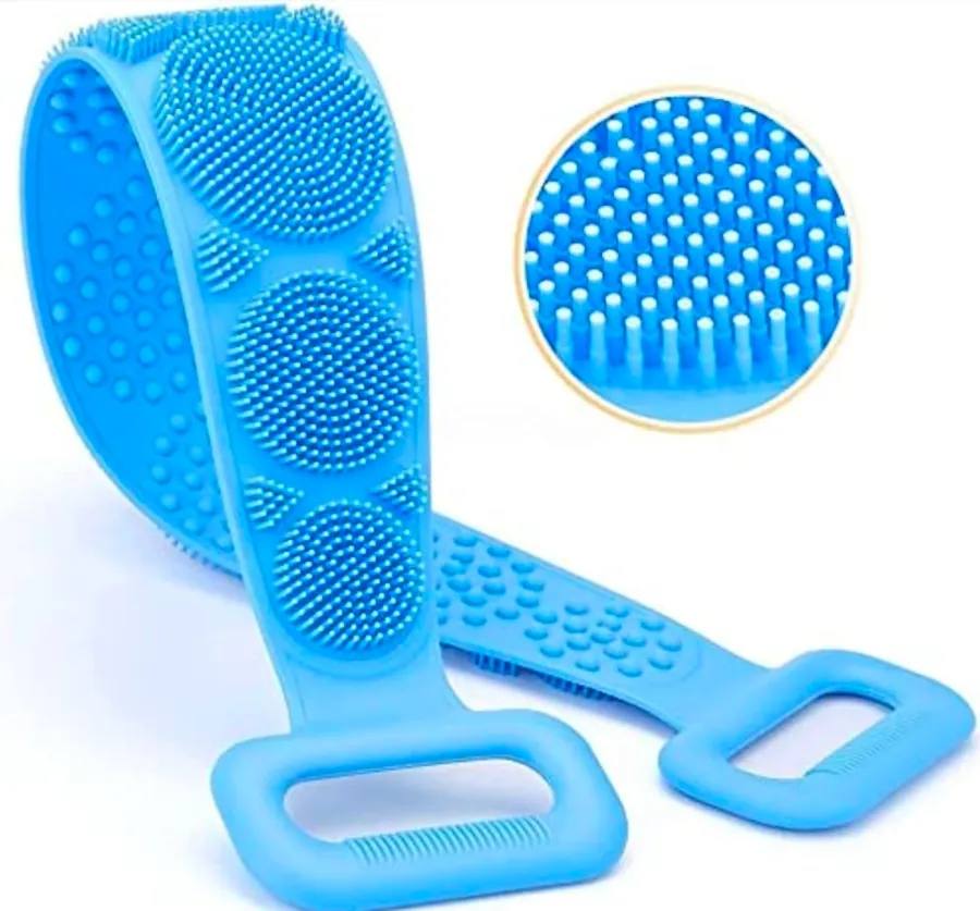 Silicone Back Scrubber for Shower Soft Bath Belt Scrubber Eco-Friendly Durable Exfoliating and Removing Impurities Maintaining Skin Vitality (Blue)