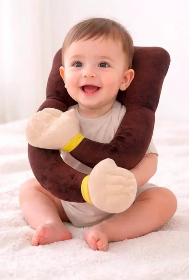Baby Hugging Pillow for Newborn and Toddlers U Shaped Anti Startle Sleep Cushion with Arm Support Soft Plush Infant Head and Neck Support Pillow (Brown)