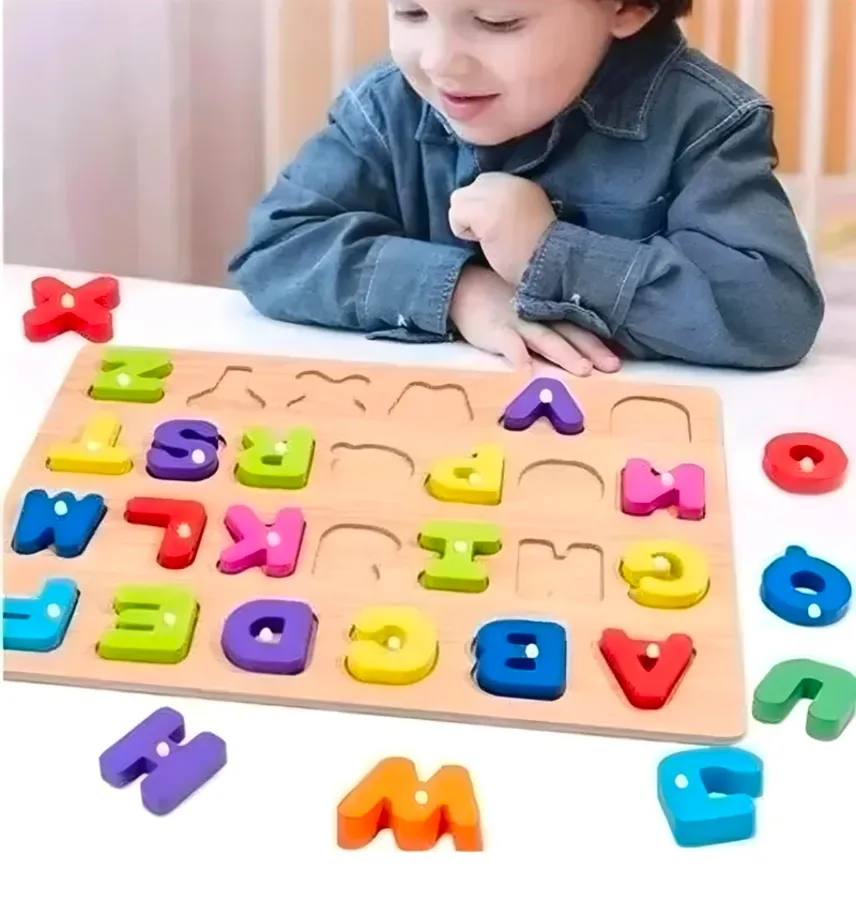 Wooden Alphabet Puzzle Toys, ABC Letter Preschool Learning Toys for Kids-5 (Multicolor)