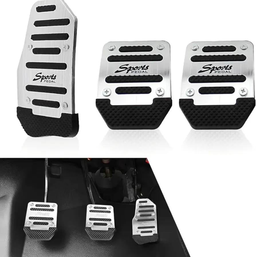 3-Piece Non-Slip Aluminium Alloy Manual Car Pedal Cover Kit (Silver)