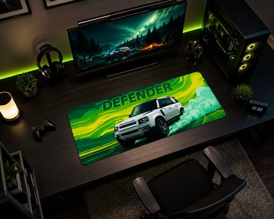 Defender Moto Edition Extended Desk Mat 23×11 Inch – Racing Gaming Mouse Pad with Non-Slip Rubber Base & Waterproof Surface