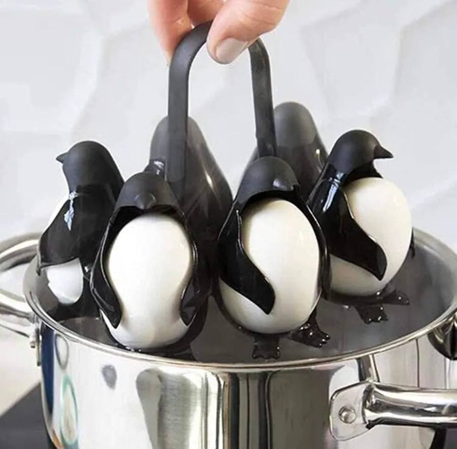Penguin Shaped Boiled Egg Cooker & Egg Holder – 3-in-1 Cook, Store & Serve, Holds 6 Eggs