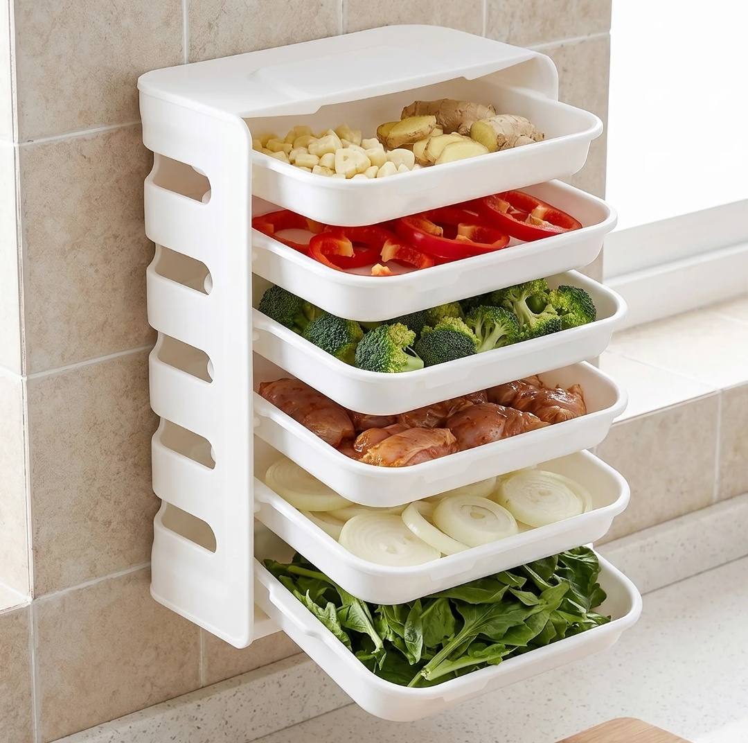 Wall Mount 6-Layer Food Storage Rack – Stackable, Space-Saving Organizer