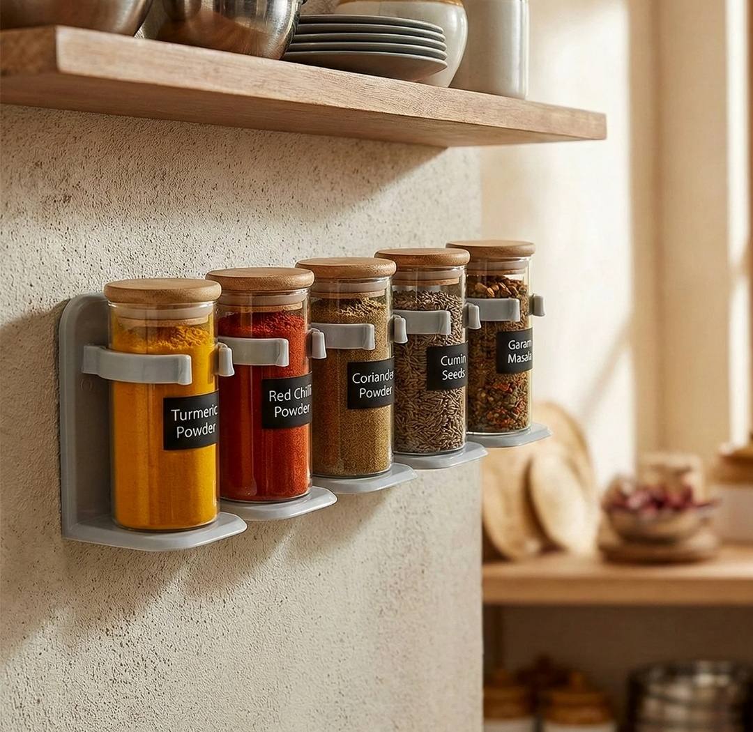 Wall Mounted Spice Rack Organizer with Adhesive Stick Holder (1 Pc)
