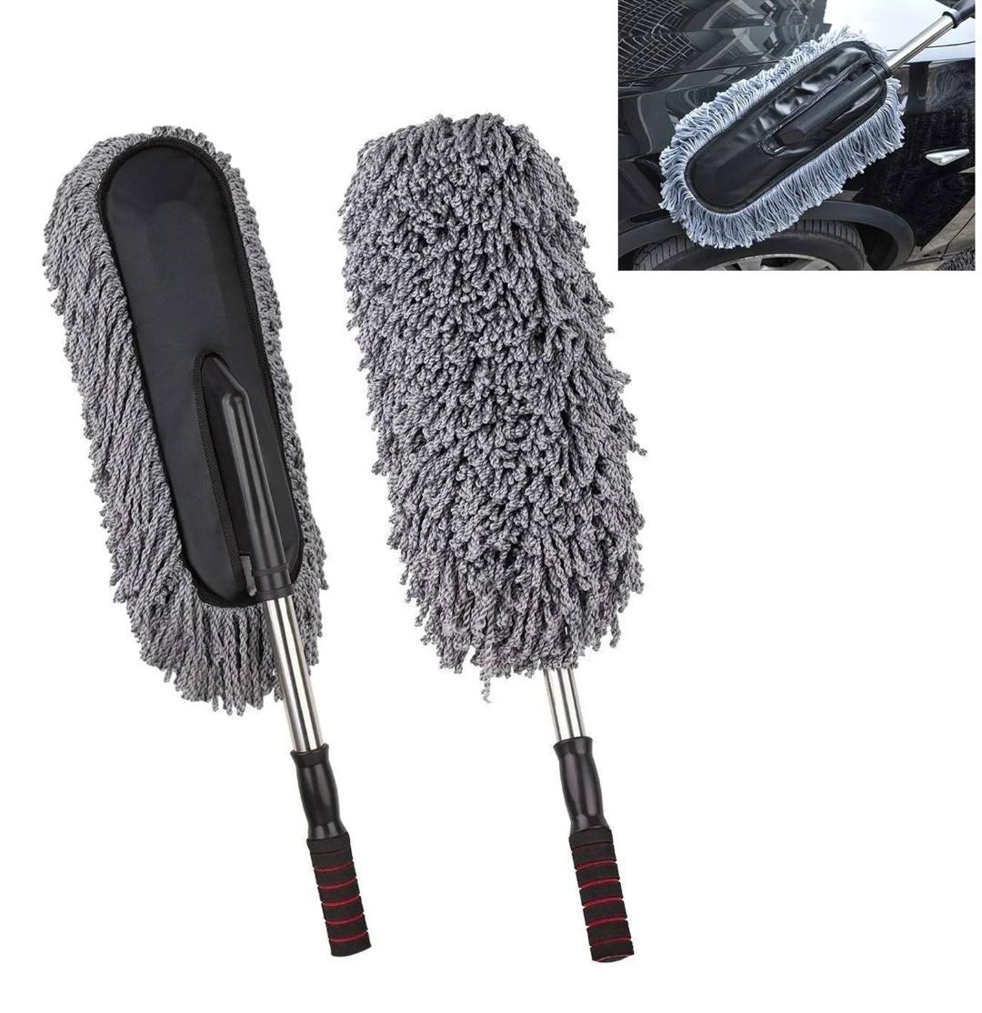 Car Duster with Long Retractable Handle & Soft Microfiber Bristles